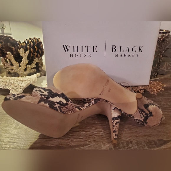 White House Black Market High Heel 👠 Shoes Snake 🐍 Skin Open Toe Pumps - Picture 6 of 7